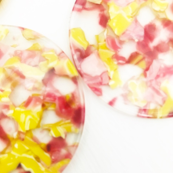 Circle Drop Earrings in Pink and Yellow with Torti - Picture 3 of 8